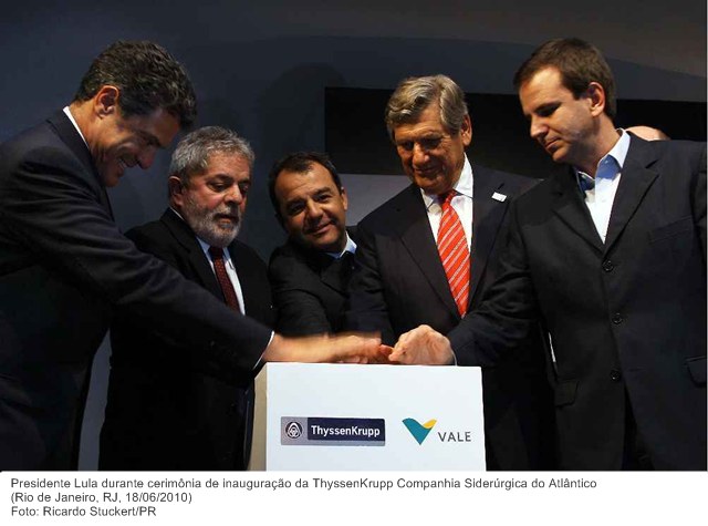 Presidente Lula durante cerimônia de inauguração da ThyssenKrupp Companhia Siderúrgica do Atlântico.
