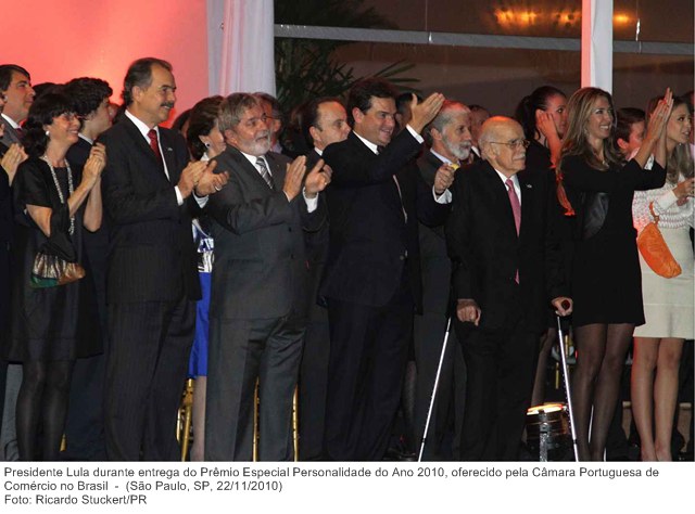 Presidente Lula durante entrega do Prêmio Especial Personalidade do Ano 2010, oferecido pela Câmara Portuguesa de Comércio no Brasil.
