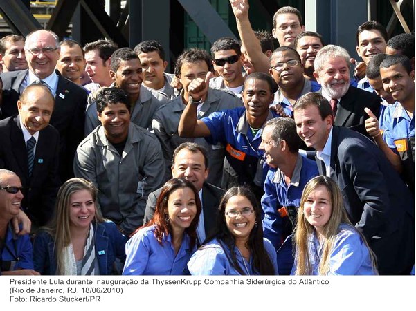 Presidente Lula durante inauguração da ThyssenKrupp Companhia Siderúrgica do Atlântico.