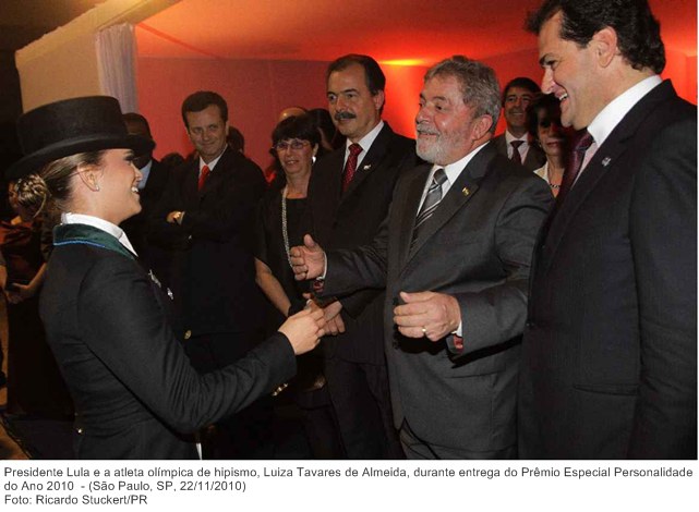 Presidente Lula e a atleta olímpica de hipismo, Luiza Tavares de Almeida, durante entrega do Prêmio Especial Personalidade do Ano 2010.