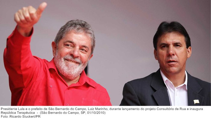 Presidente Lula e o prefeito de São Bernardo do Campo, Luiz Marinho, durante lançamento do projeto Consultório de Rua e inaugura República Terapêutica.