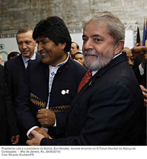 Presidente Lula e o presidente da Bolívia, Evo Morales, durante encontro no III Fórum Mundial da Aliança de Civilizações.