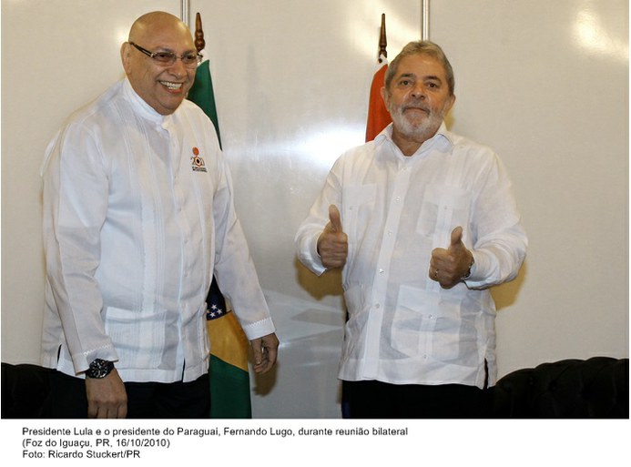 Presidente Lula e o presidente do Paraguai, Fernando Lugo, durante reunião bilateral.