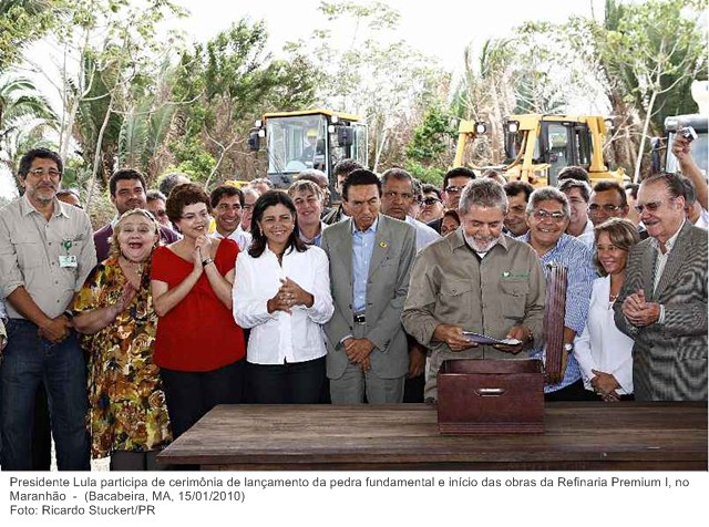 Presidente Lula participa de cerimônia de lançamento da pedra fundamental e início das obras da Refinaria Premium I, no Maranhão.
