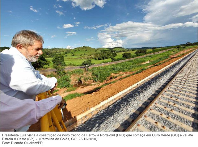Presidente Lula visita a construção de novo trecho da Ferrovia Norte-Sul (FNS) que começa em Ouro Verde (GO) e vai até Estrela d Oeste (SP) 
