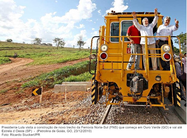 Presidente Lula visita a construção de novo trecho da Ferrovia Norte-Sul (FNS) que começa em Ouro Verde (GO) e vai até Estrela d Oeste (SP) 