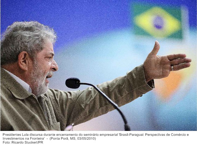 Presidentes Lula discursa durante encerramento do seminário empresarial 'Brasil-Paraguai Perspectivas de Comércio e Investimentos na Fronteira'