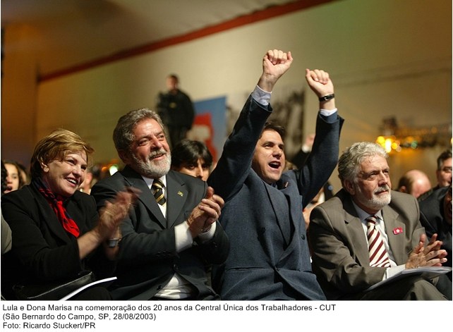 Lula e Dona Marisa na comemoração dos 20 anos da Central Única dos Trabalhadores - CUT